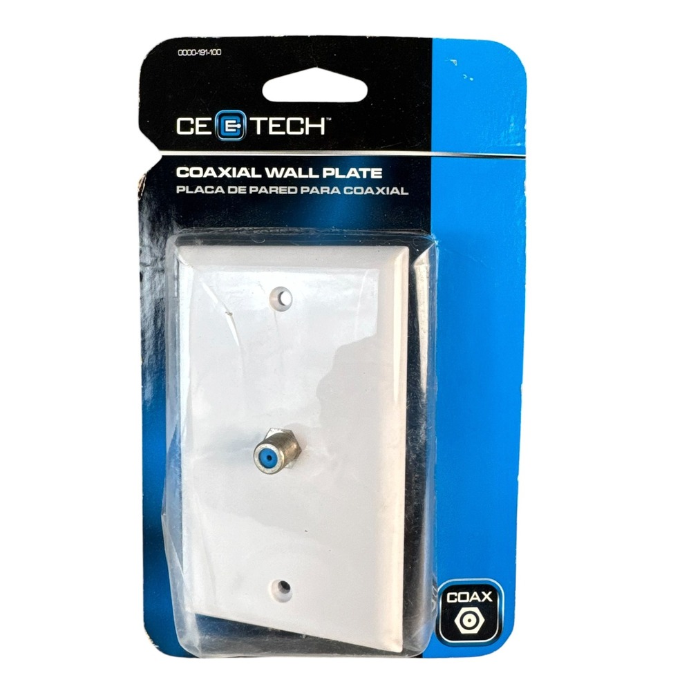 CE TECH Coaxial Wall Plate White 2.4 GHz F-Connector 0000-191-100 New